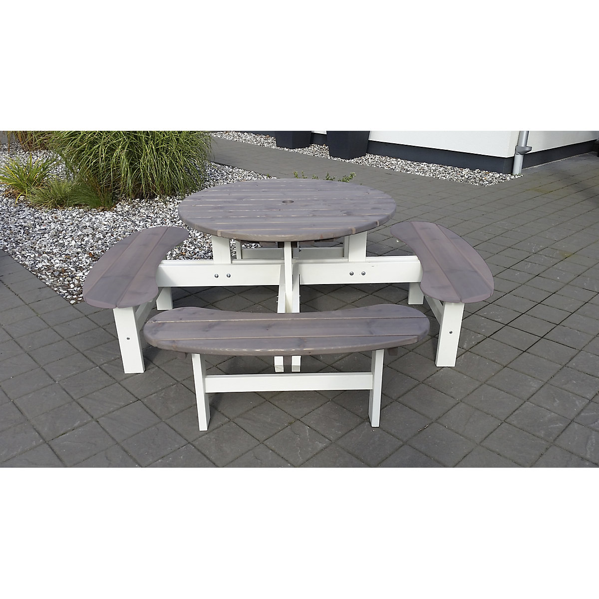 Picnic bench, round, table Ø 1100 mm, white / grey-4
