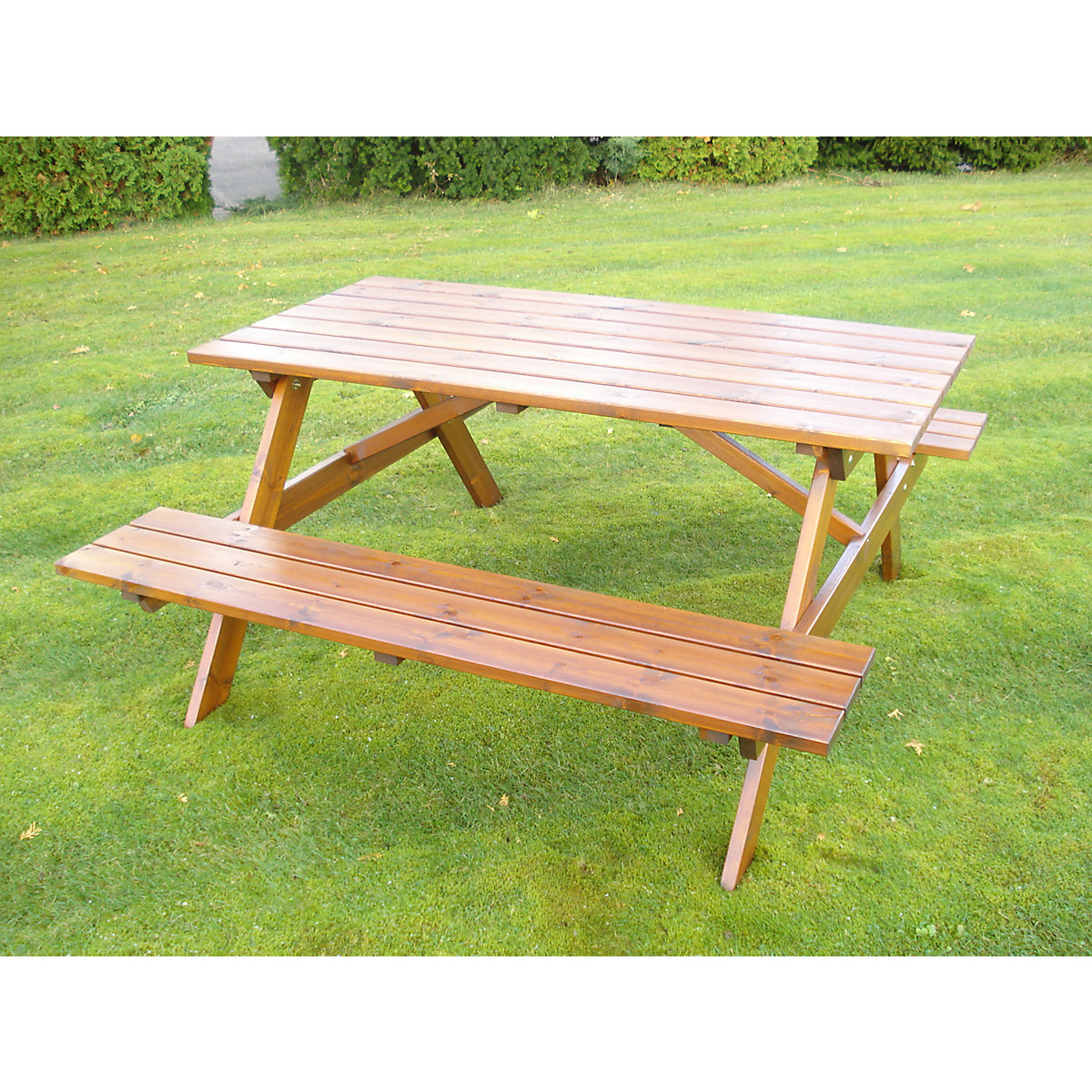 Picnic bench, square, brown, overall LxD 1500 x 1850 mm-1