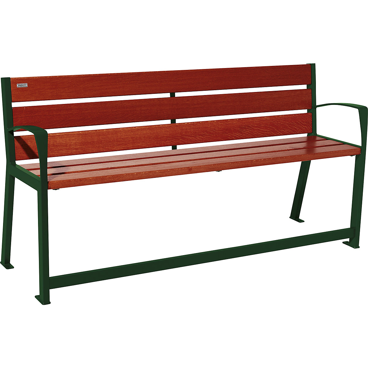 SILAOS® bench made of wood – PROCITY, with back rest, for seniors, length 1800 mm, moss green, mahogany-6