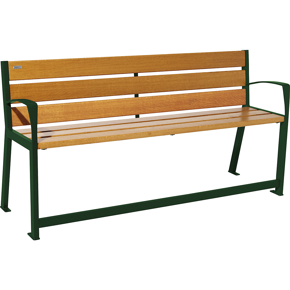 SILAOS® bench made of wood – PROCITY, with back rest, for seniors, length 1800 mm, moss green, light oak finish-4