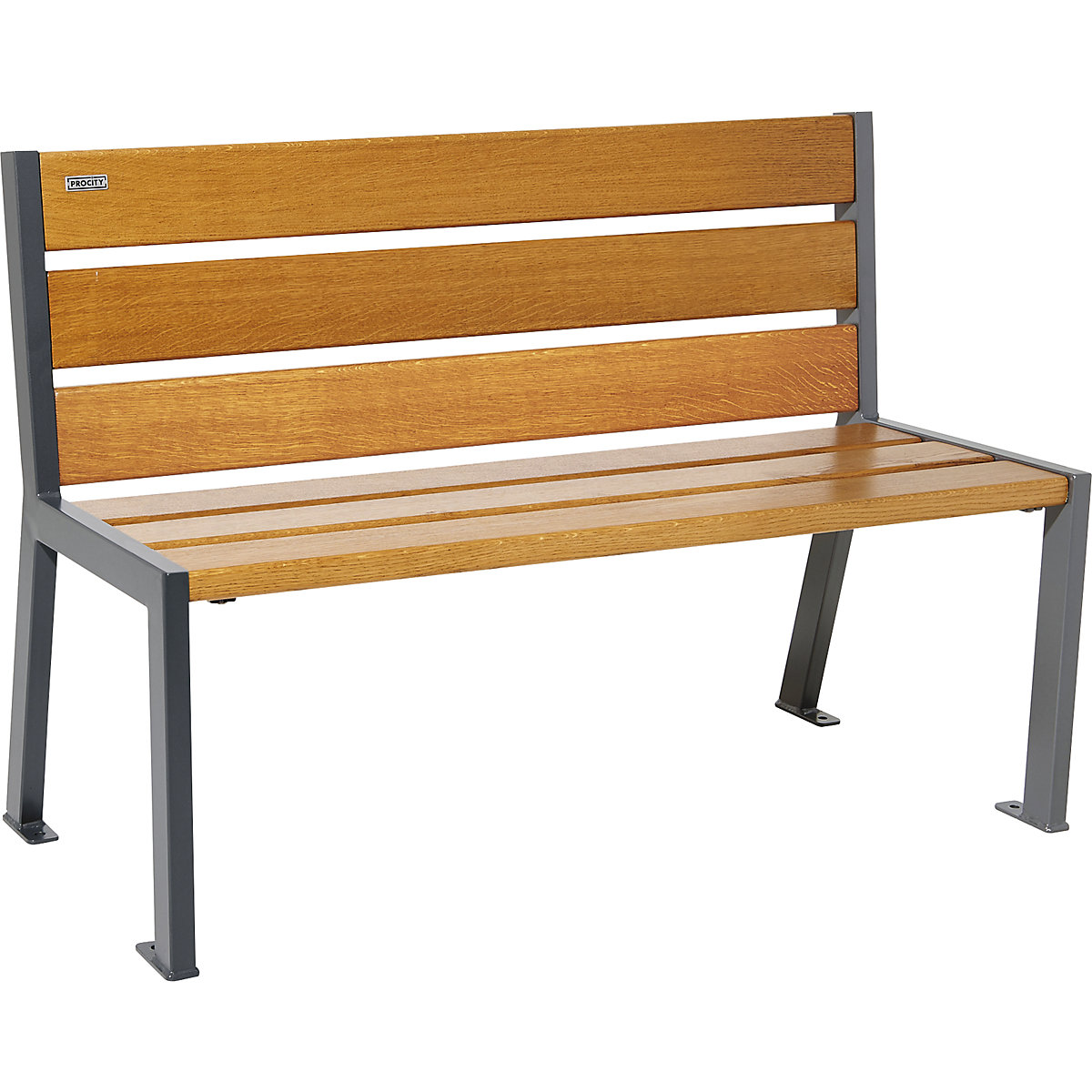 SILAOS® bench made of wood – PROCITY, with back rest, length 1200 mm, charcoal, light oak finish-5