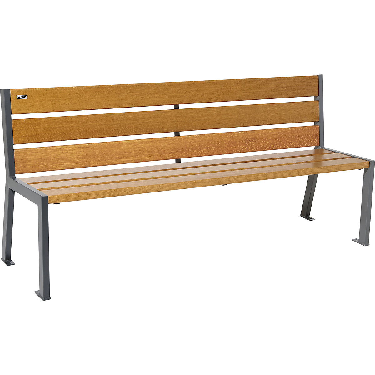 SILAOS® bench made of wood – PROCITY, with back rest, length 1800 mm, charcoal, light oak finish-2