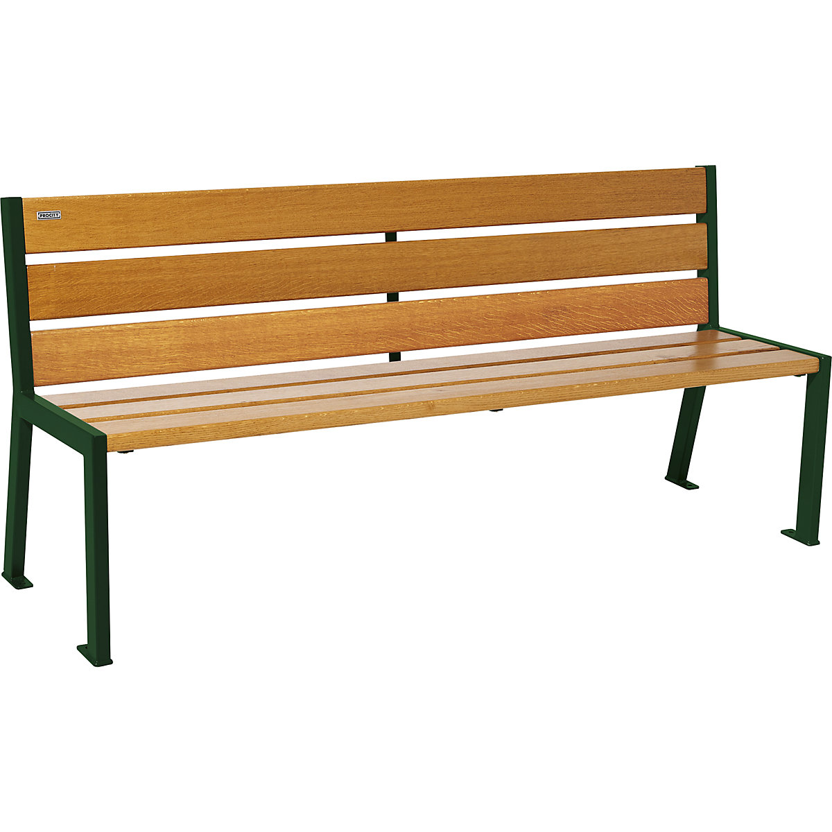 SILAOS® bench made of wood – PROCITY, with back rest, length 1800 mm, moss green RAL 6005, light oak finish-7