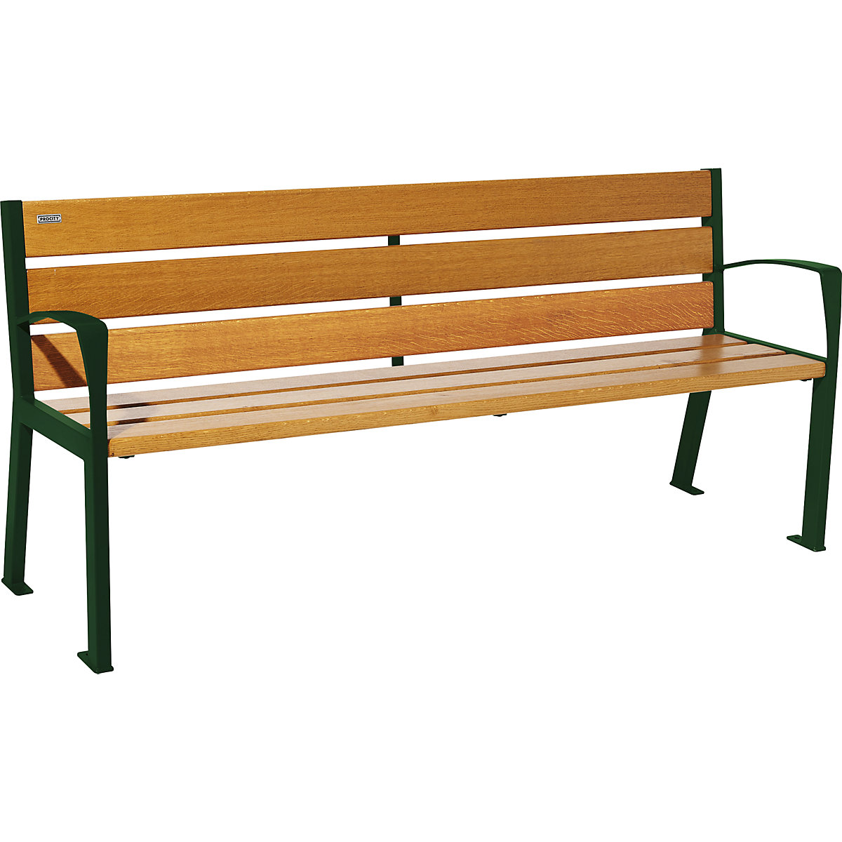 SILAOS® wooden bench with back rest – PROCITY, height 866 mm, length 1800 mm, moss green, light oak finish-4