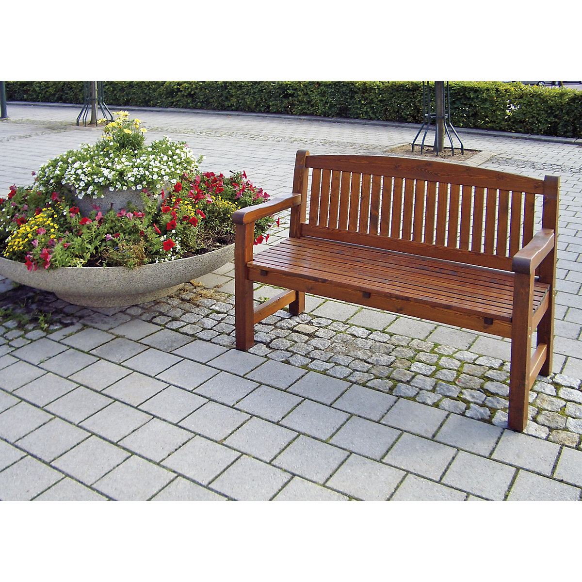 Wooden bench, brown, overall height 930 mm, 2 seater-3
