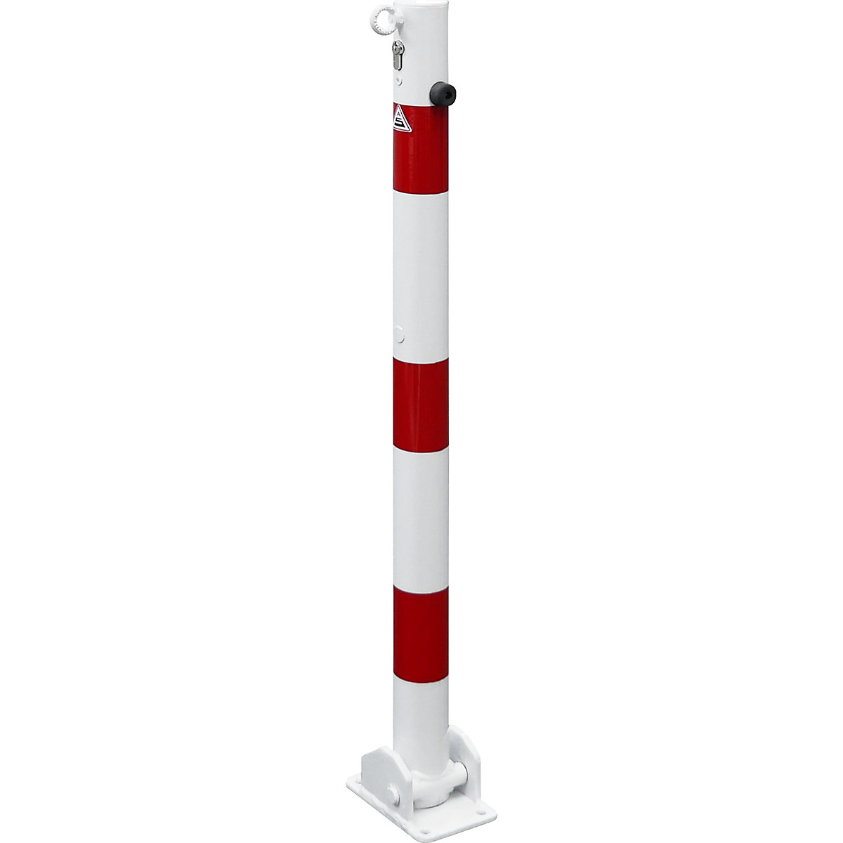 Barrier post, Ø 60 mm, white / red, folding with profile cylinder, with 1 eyelet-3