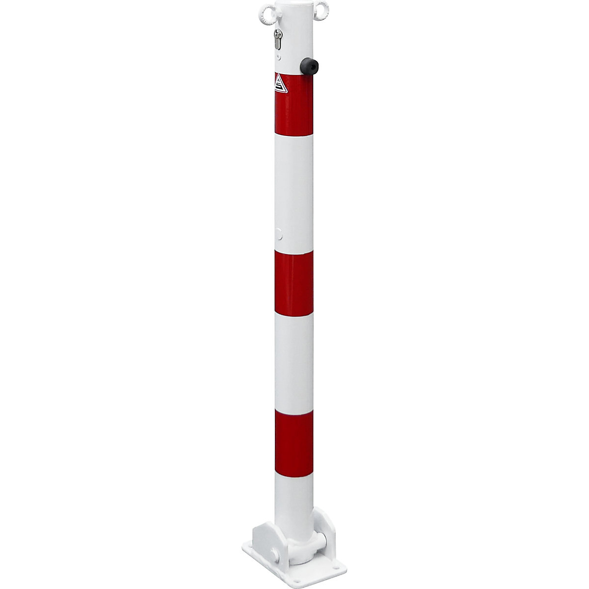 Barrier post, Ø 60 mm, white / red, folding with profile cylinder, with 2 eyelets-2