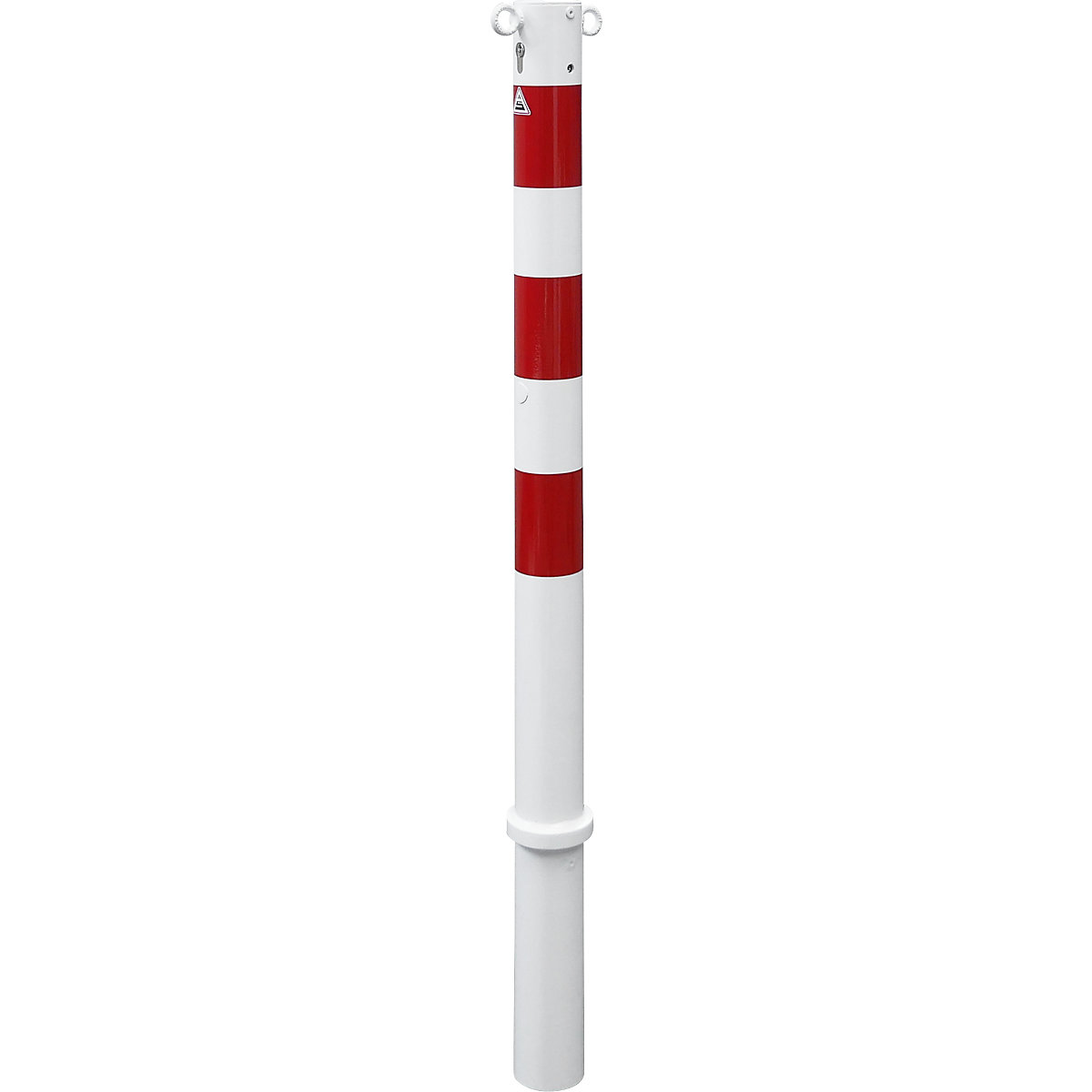 Barrier post, Ø 76 mm, white / red, removable with profile cylinder, with 2 eyelets-2