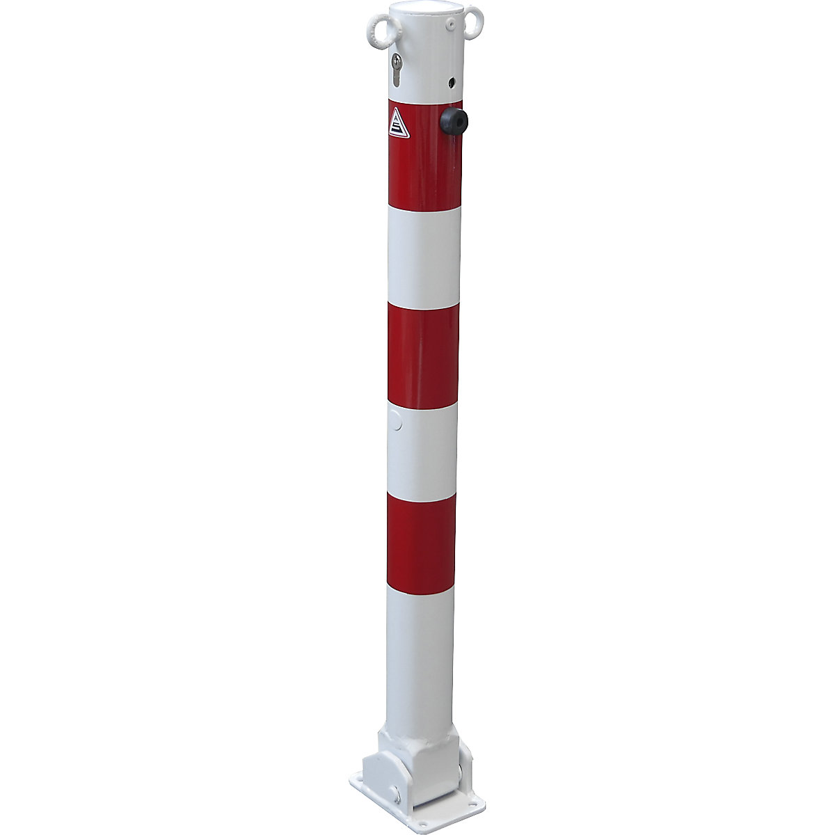 Barrier post, Ø 76 mm, white / red, folding with profile cylinder, with 2 eyelets-2