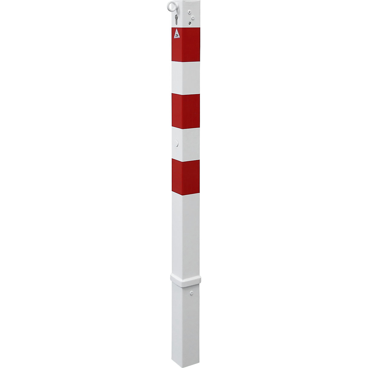Barrier post, 70 x 70 mm, white / red, removable with profile cylinder, with 1 eyelet-2