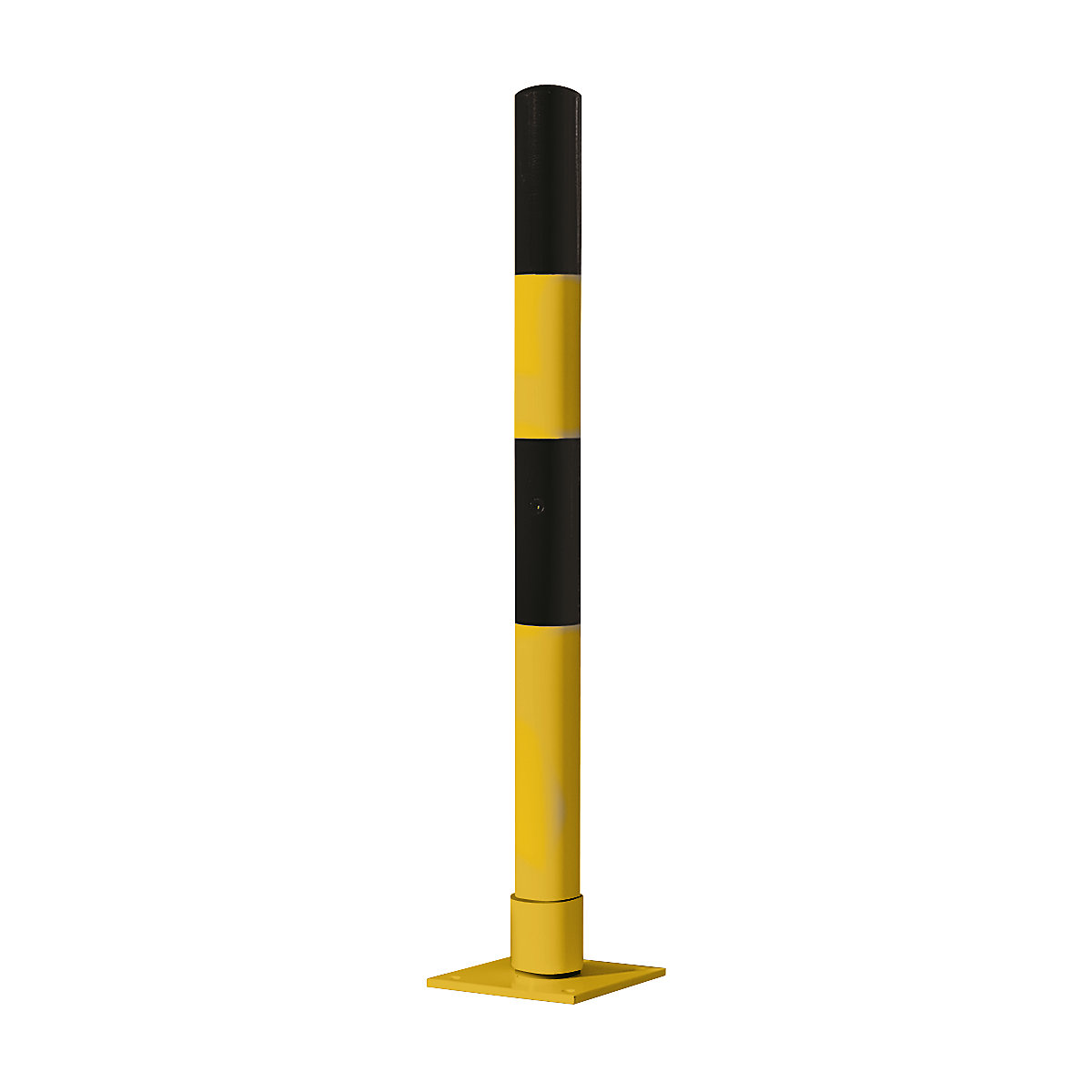 Barrier post made of steel tubing, flexible, Ø 76 mm, for setting in concrete, black / yellow