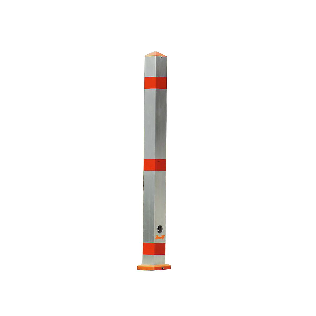 Barrier post made of tubular steel, removable, with base sleeve, square, 70 x 70 mm