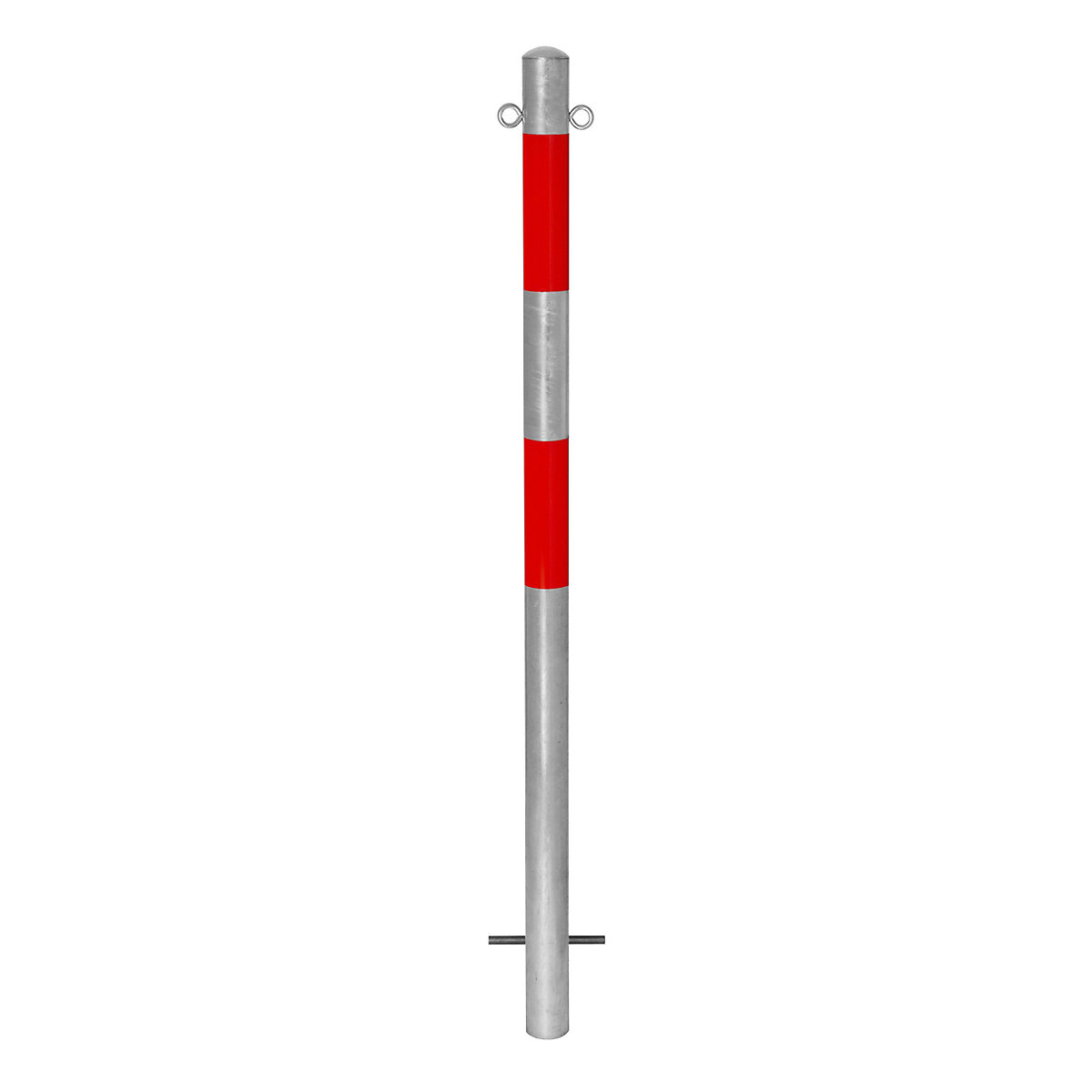 Barrier post, for setting in concrete, Ø 60 mm, hot dip galvanised / reflective red, 2 eyelets-3