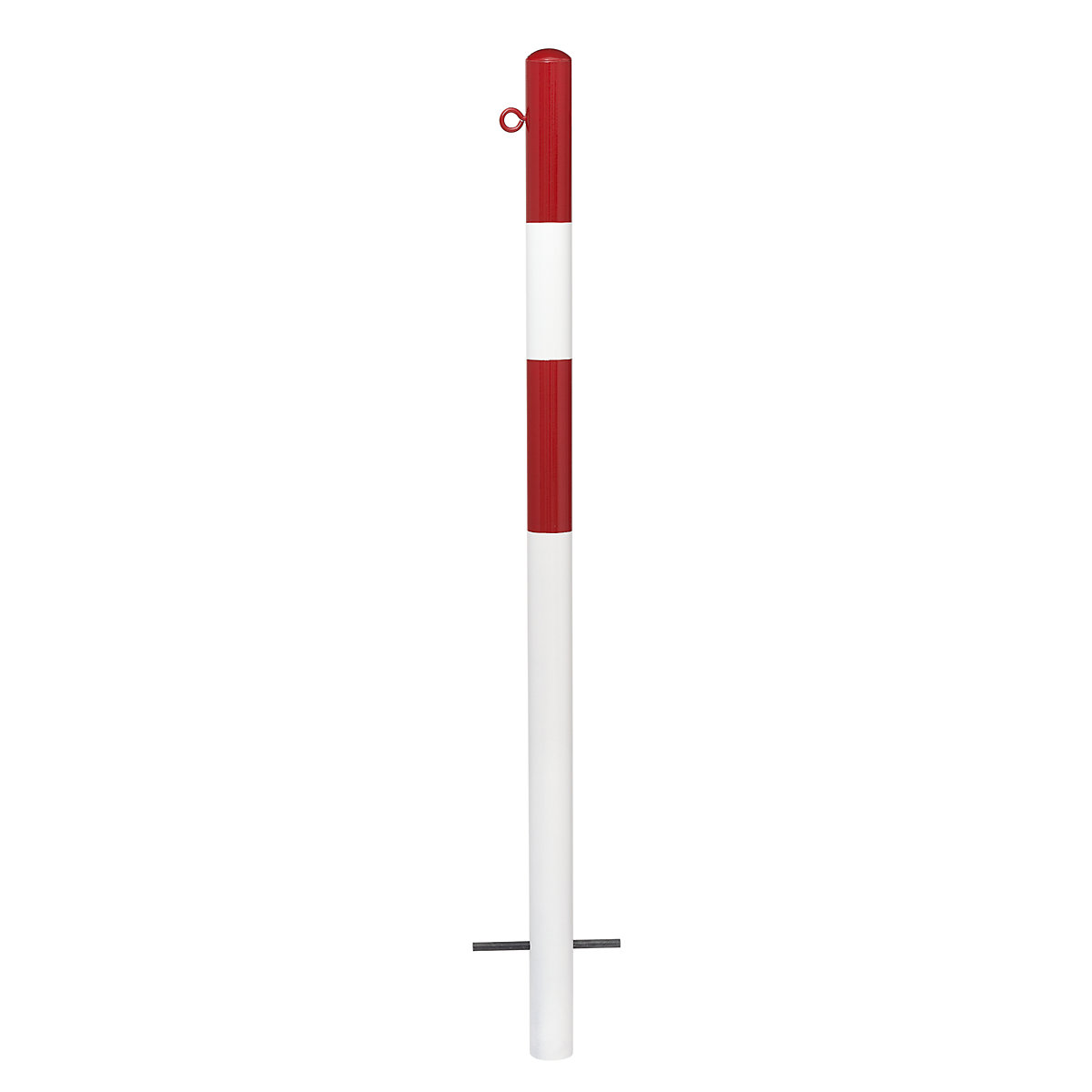 Barrier post, for setting in concrete, Ø 60 mm, red/white plastic coated, 1 eyelet-10