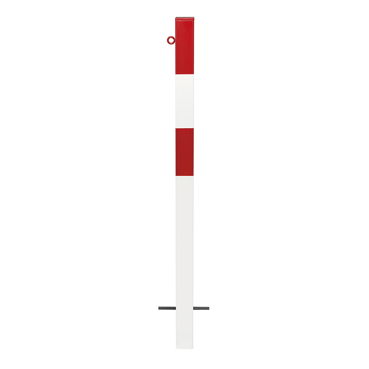 Barrier post, for setting in concrete, 70 x 70 mm, red/white plastic coated, 1 eyelet-7