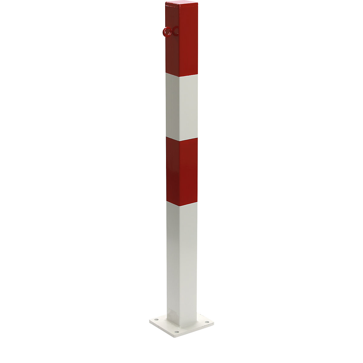 Barrier post, for bolting in place, 70 x 70 mm, painted red/white, 1 eyelet-3