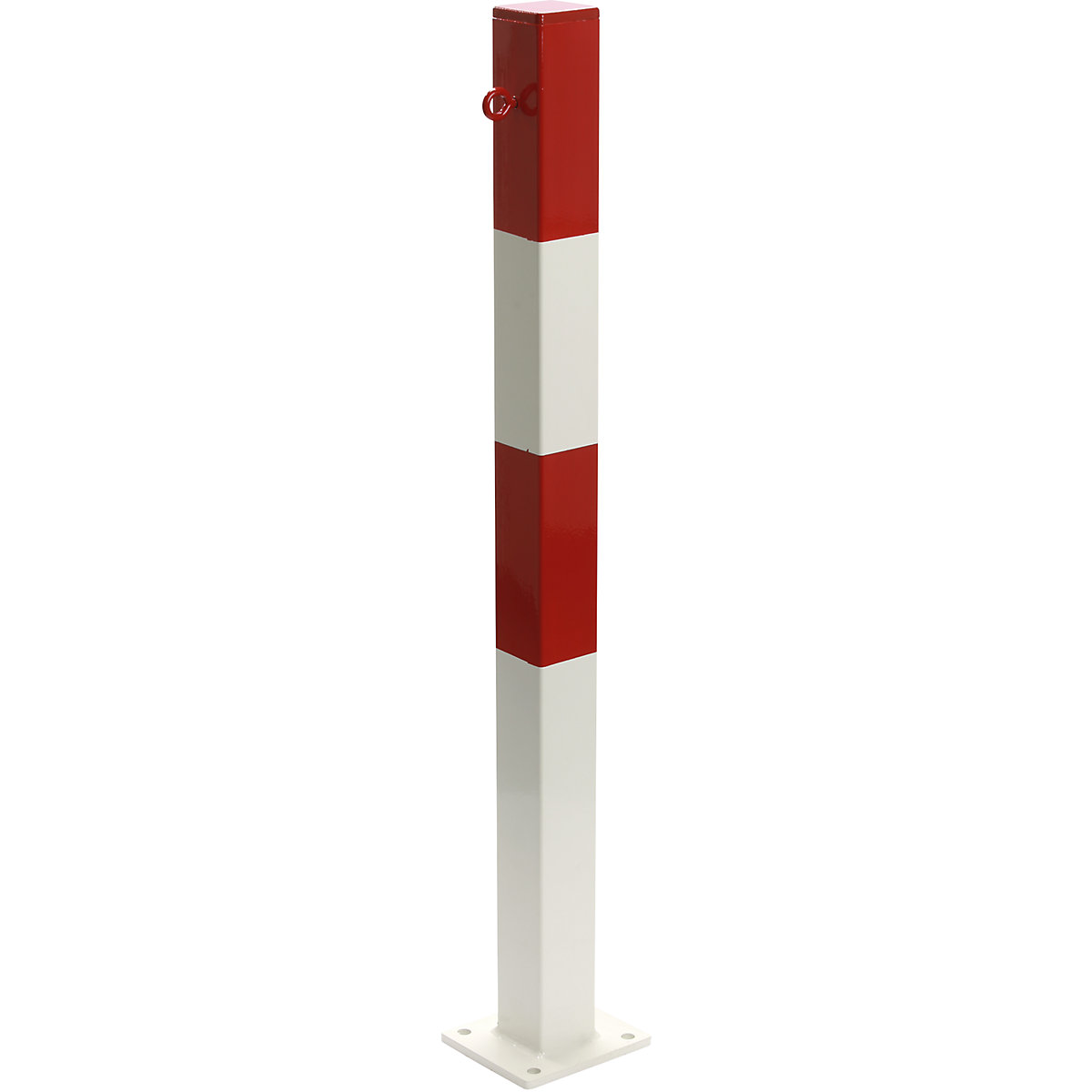 Barrier post, for bolting in place, 70 x 70 mm, red/white plastic coated, 1 eyelet-14