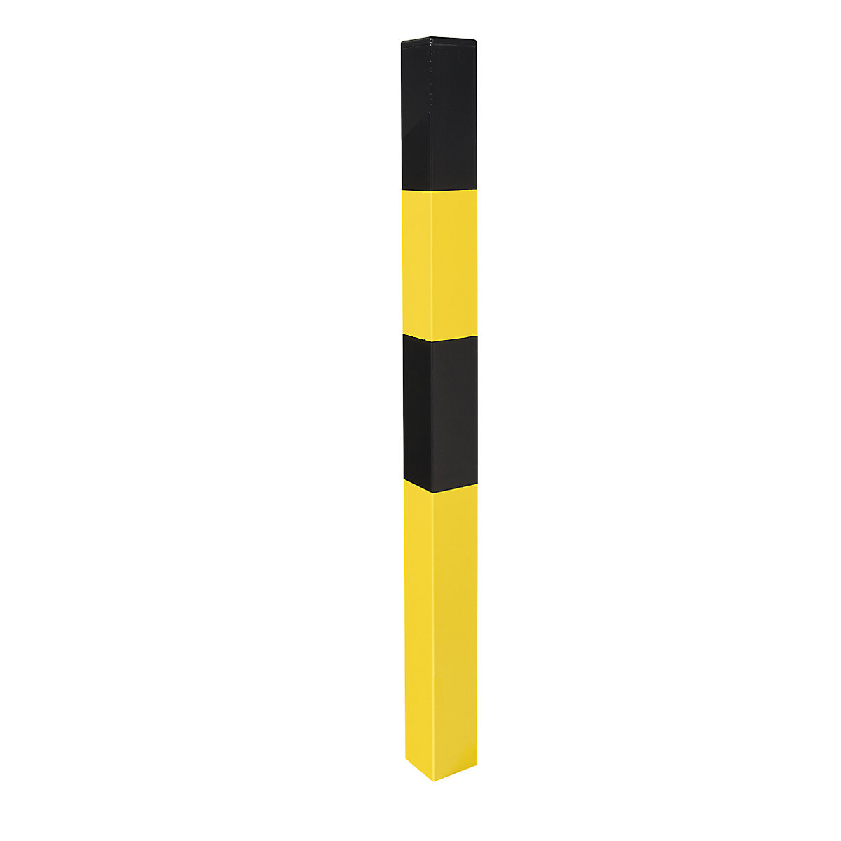 Barrier post, for setting in concrete, 70 x 70 mm, painted black/yellow, 2 eyelets-14