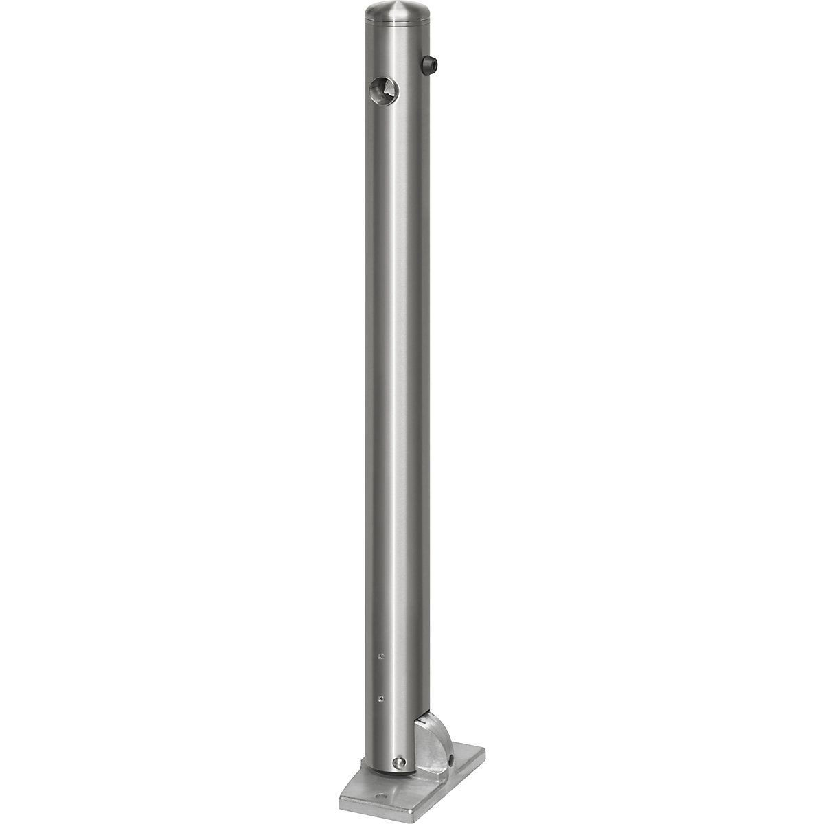 Stainless steel barrier post, with end cap, base plate to bolt in place, Ø 76 mm, triangular lock