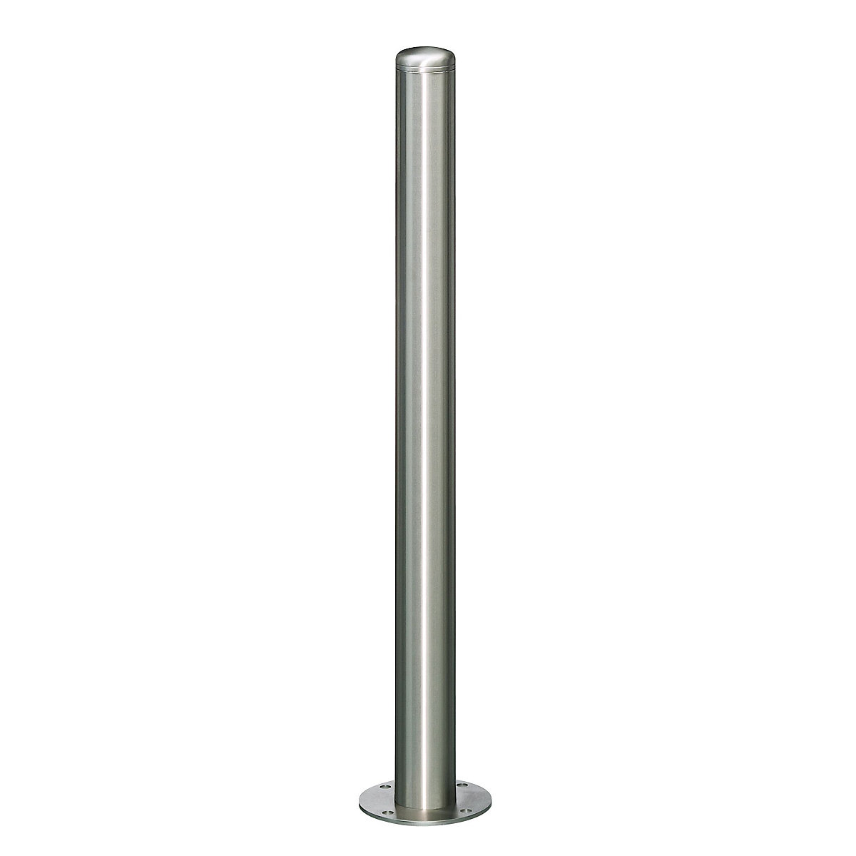 Stainless steel barrier post, with end cap, base plate to bolt in place, Ø 76 mm