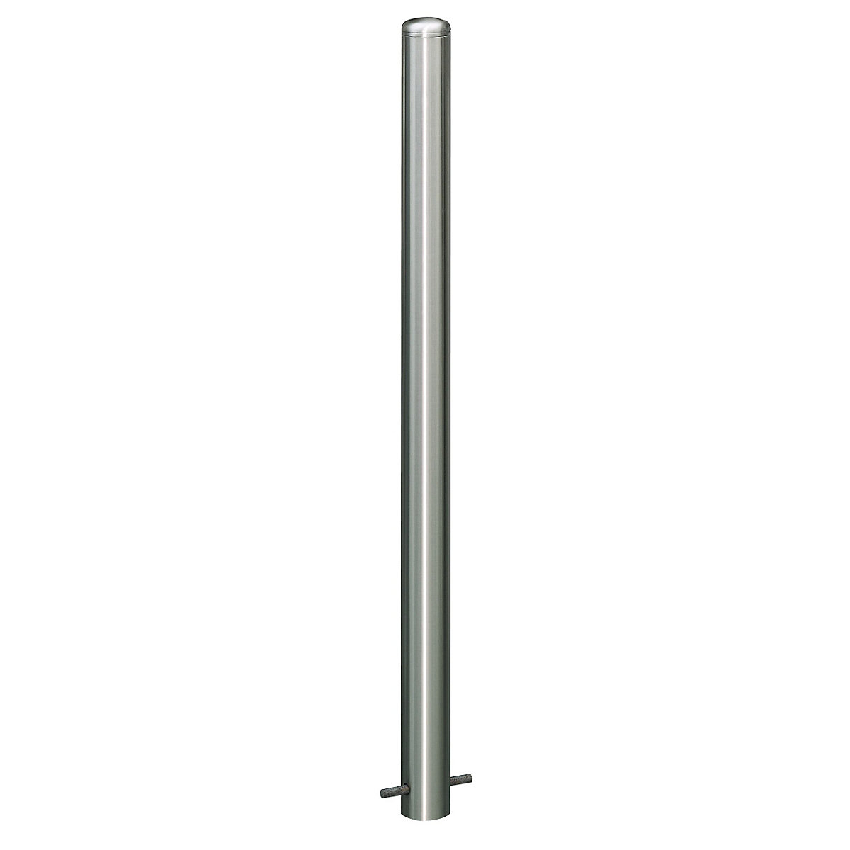 Stainless steel barrier post, with end cap, base plate to bolt in place, Ø 102 mm