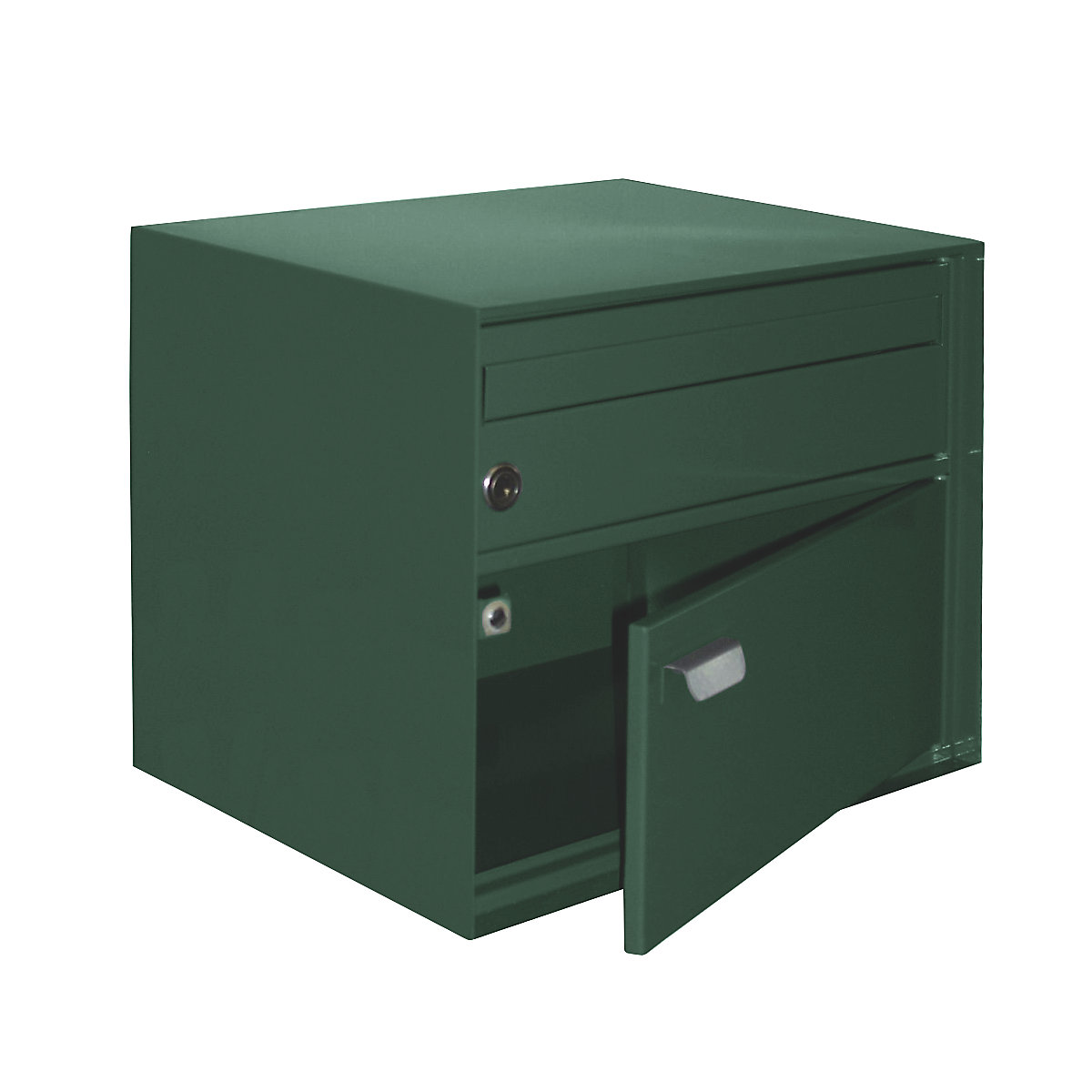 Letter box, WxHxD 390 x 315 x 310 mm, sheet steel, powder coated, moss green-3