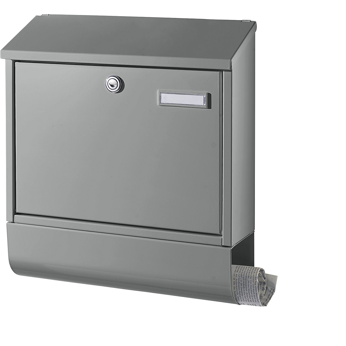 Letter box, with newspaper tube, grey aluminium RAL 9007