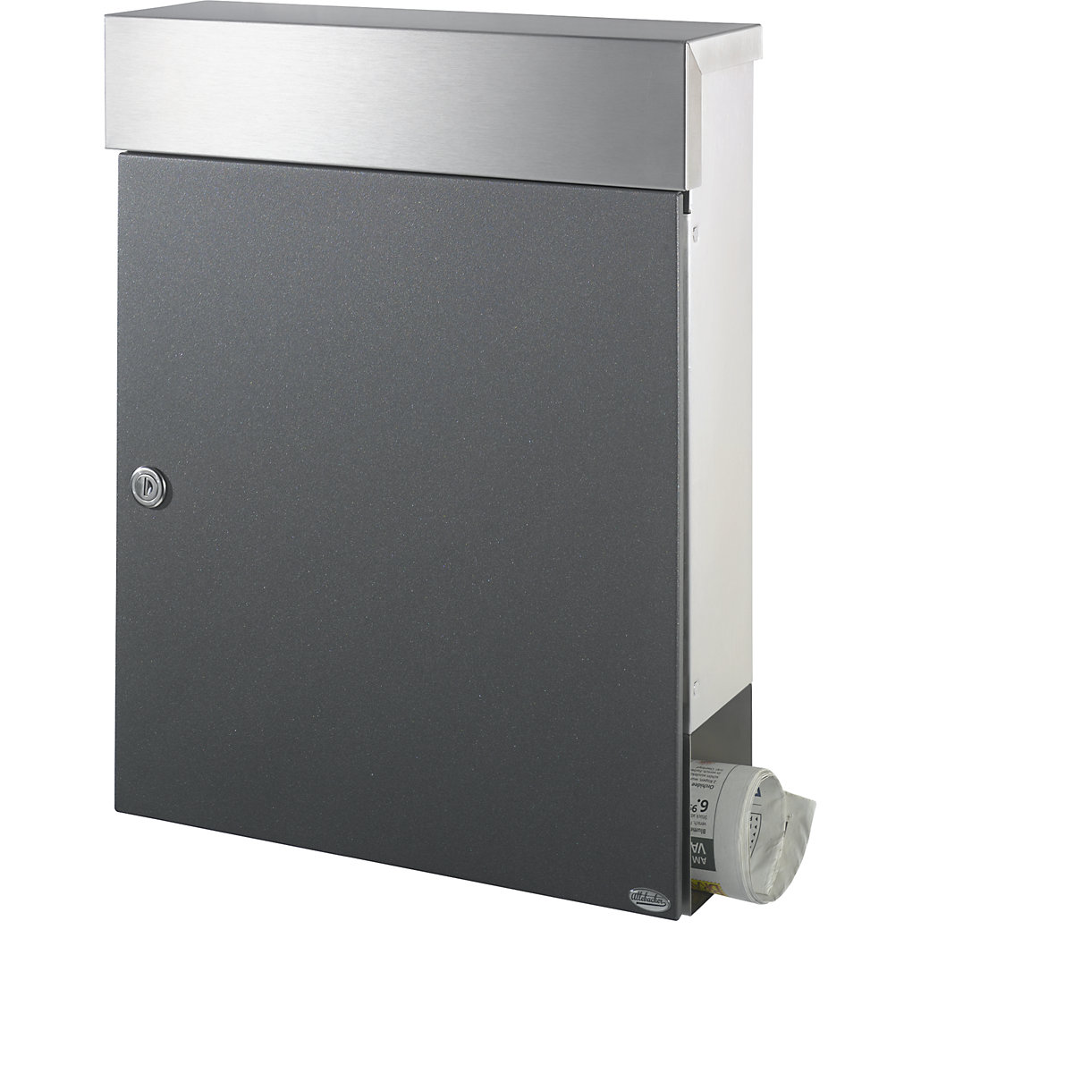 Letter box, with newspaper compartment below, grey aluminium RAL 9007-5