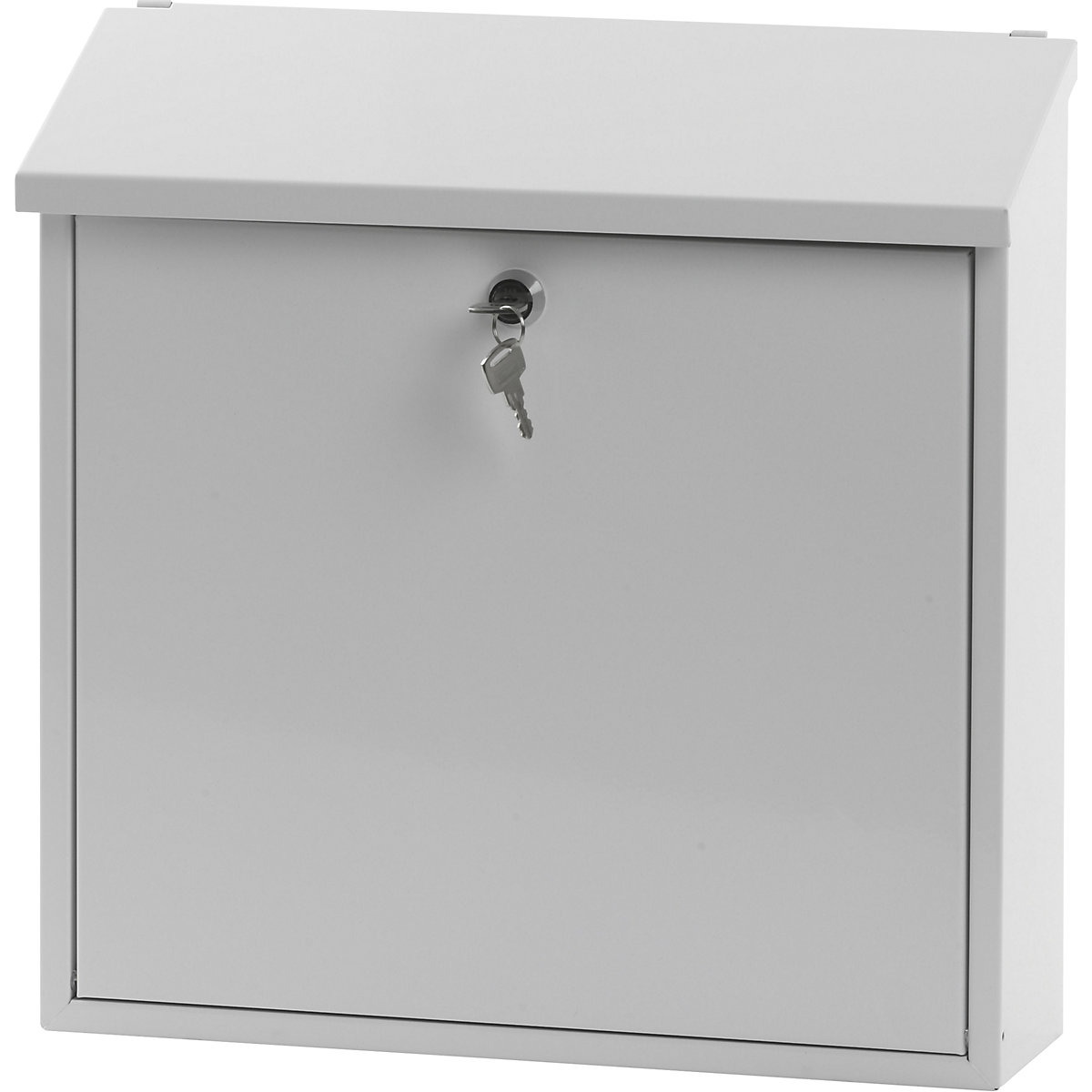 Letter box, with folding sloped roof, HxWxD 370 x 370 x 115 mm, sheet steel, powder coated, pure white RAL 9010-7