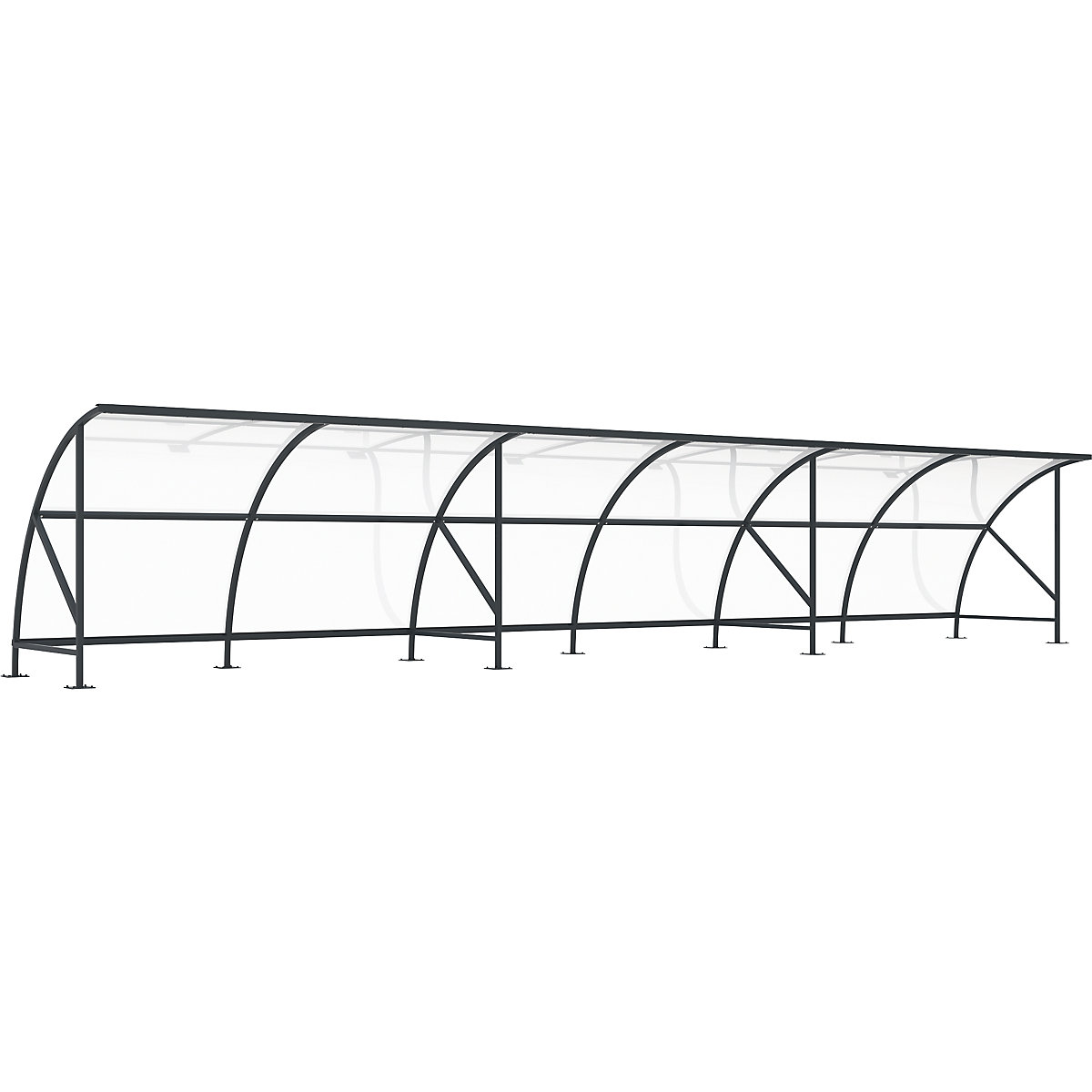 Bicycle shelter, made of polycarbonate, WxD 12350 x 2100 mm, charcoal RAL 7016-5