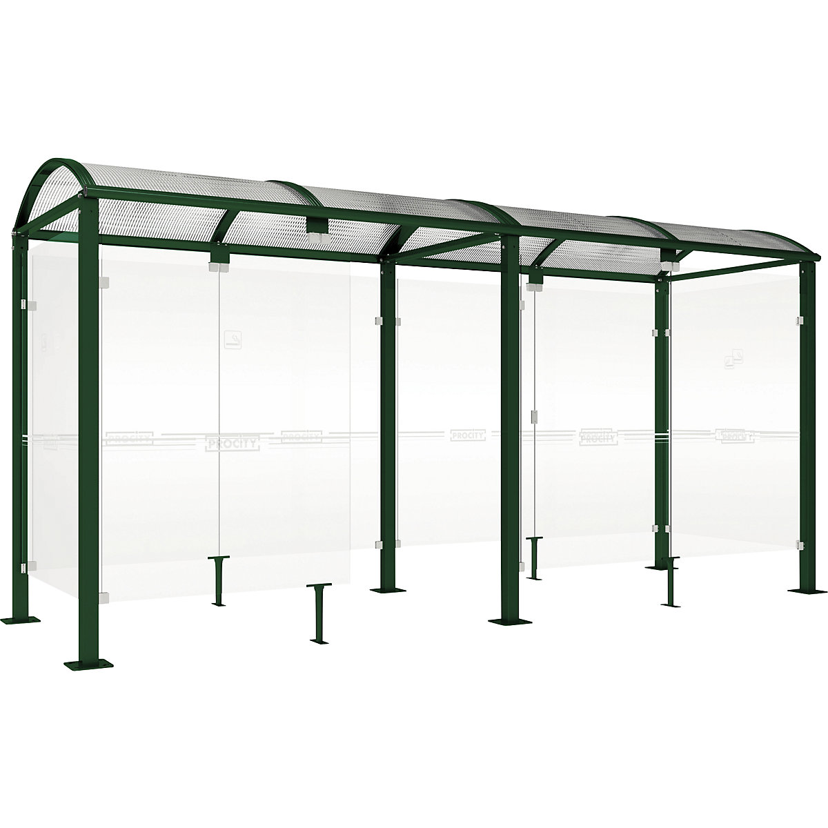 KLASSIK smokers' shelter – PROCITY, with cladding, width 5040 mm, moss green-1