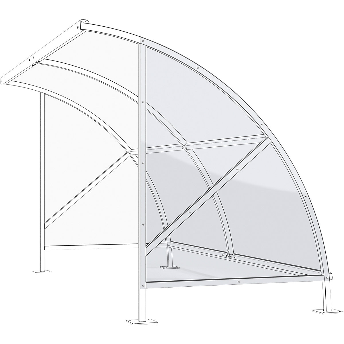 Side wall for bicycle shelter, made of polycarbonate, right wall-1