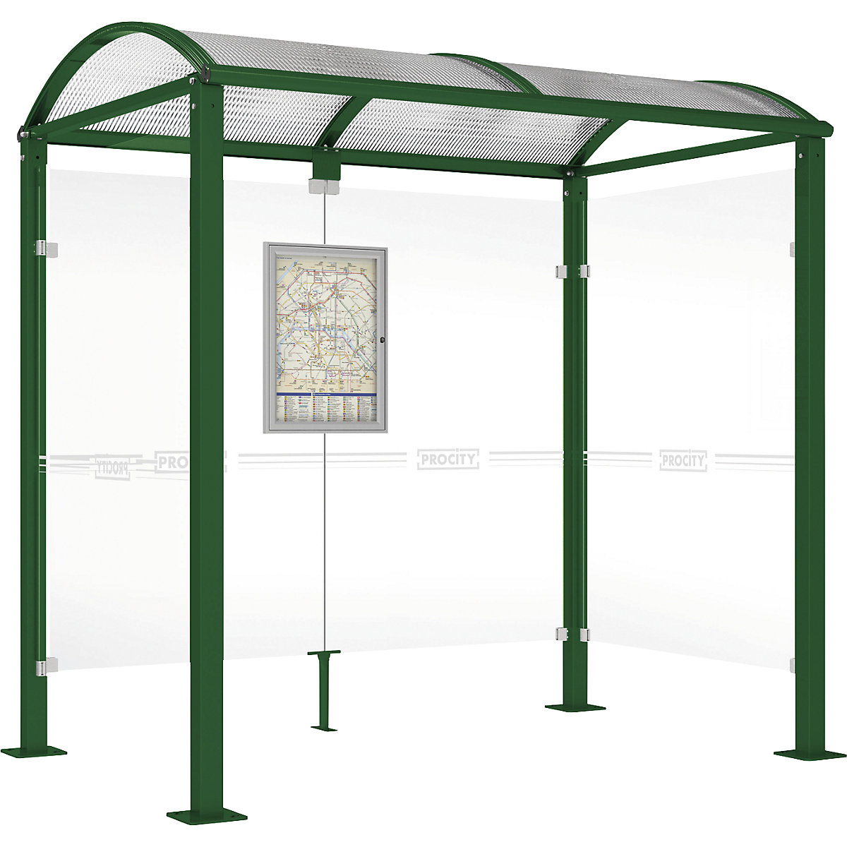 Waiting shelter – PROCITY, with 2 side panels, width 2520 mm, moss green-4