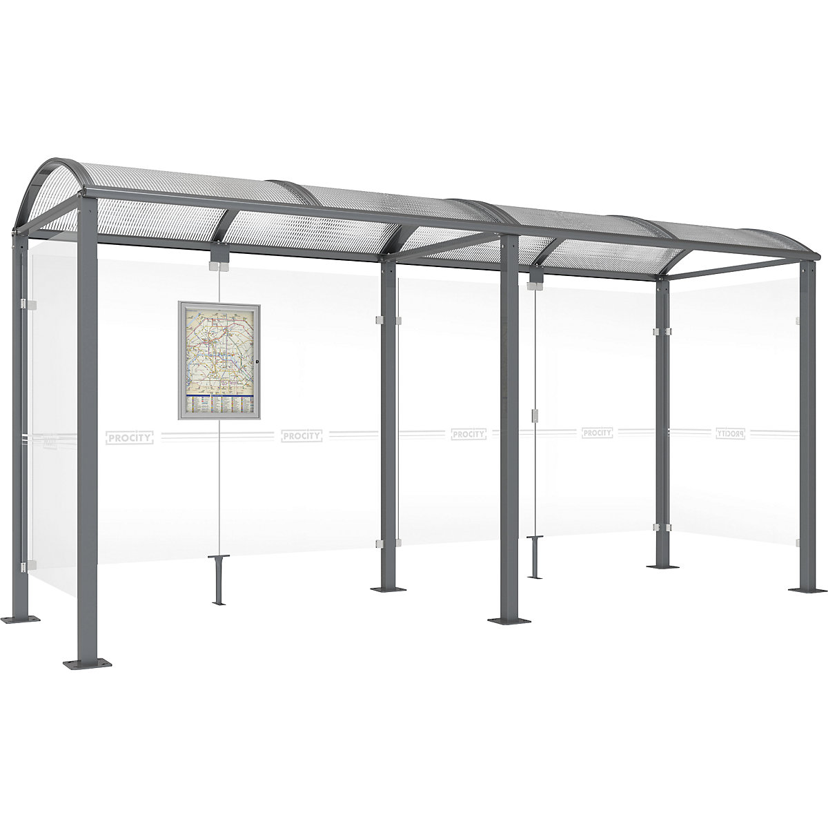 Waiting shelter – PROCITY, with 2 side panels, width 5040 mm, charcoal-1