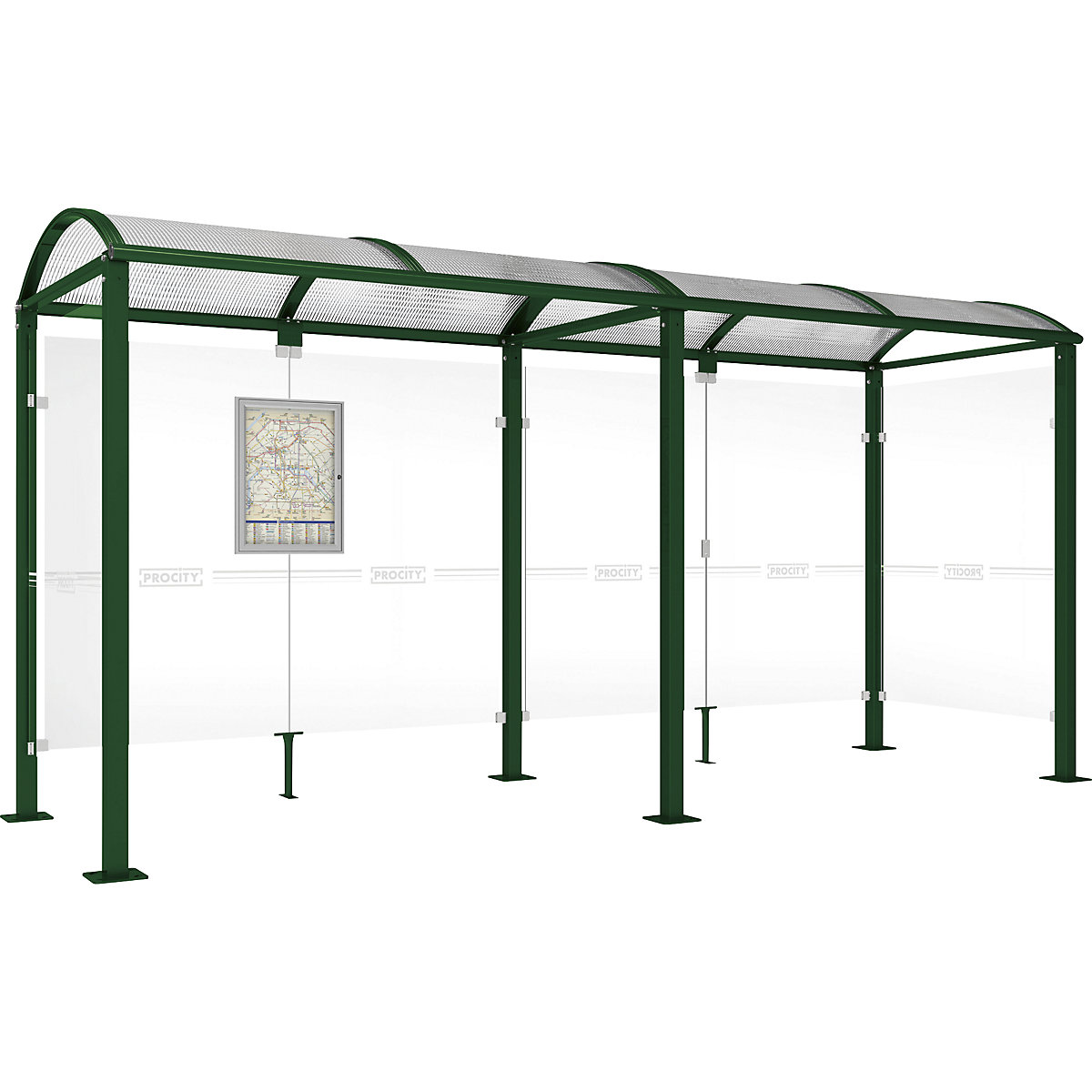 Waiting shelter – PROCITY, with 2 side panels, width 5040 mm, moss green-2