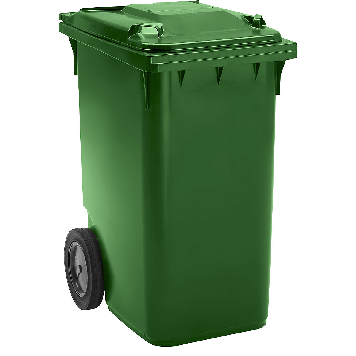 Plastic waste bin DIN EN 840, capacity 360 l, WxHxD 665 x 1115 x 880 mm, wheel Ø 300 mm, green-5