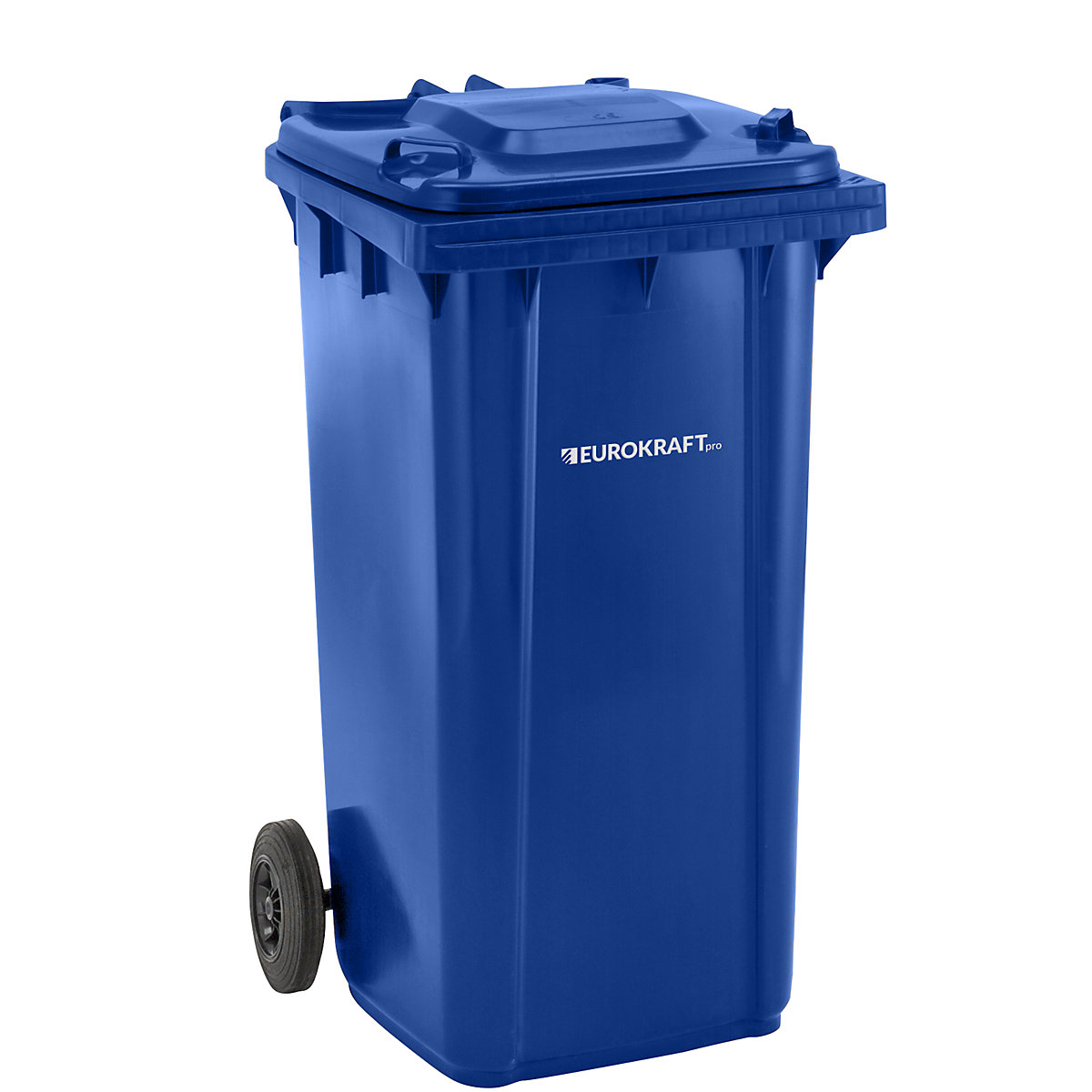 EUROKRAFTpro – Plastic waste bin, DIN EN 840, capacity 240 l, WxHxD 580 x 1100 x 740 mm, blue, from 5+ items