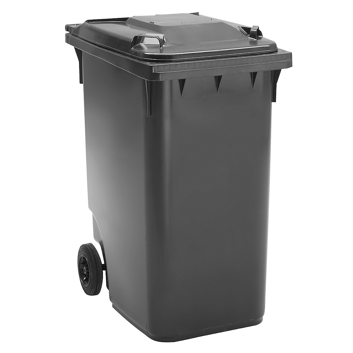 Plastic waste bin DIN EN 840, capacity 360 l, WxHxD 665 x 1115 x 880 mm, wheel Ø 200 mm, charcoal, from 5+ items-7