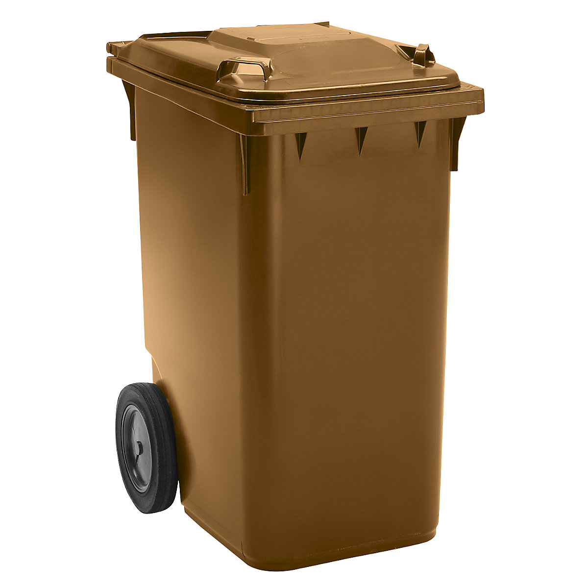 Plastic waste bin DIN EN 840, capacity 360 l, WxHxD 665 x 1115 x 880 mm, wheel Ø 300 mm, brown-9