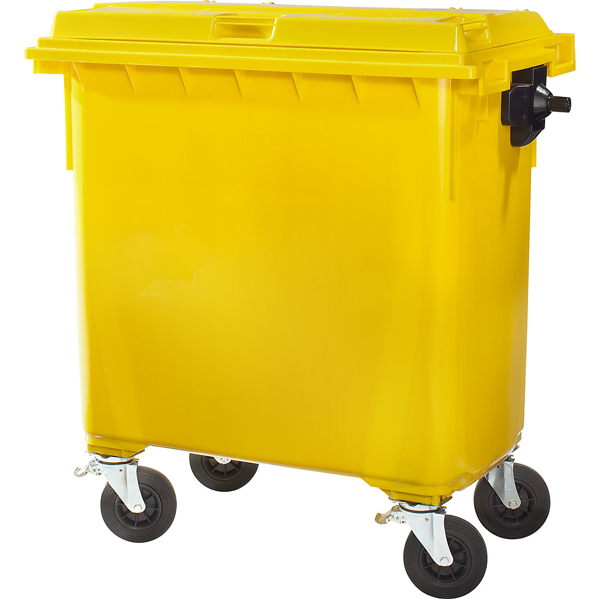 Plastic waste container, DIN EN 840, capacity 660 l, WxHxD 1360 x 1235 x 765 mm, yellow-4