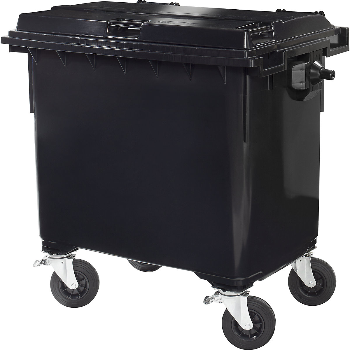 Plastic waste container, DIN EN 840, capacity 660 l, WxHxD 1360 x 1235 x 765 mm, charcoal, from 5+ items-6