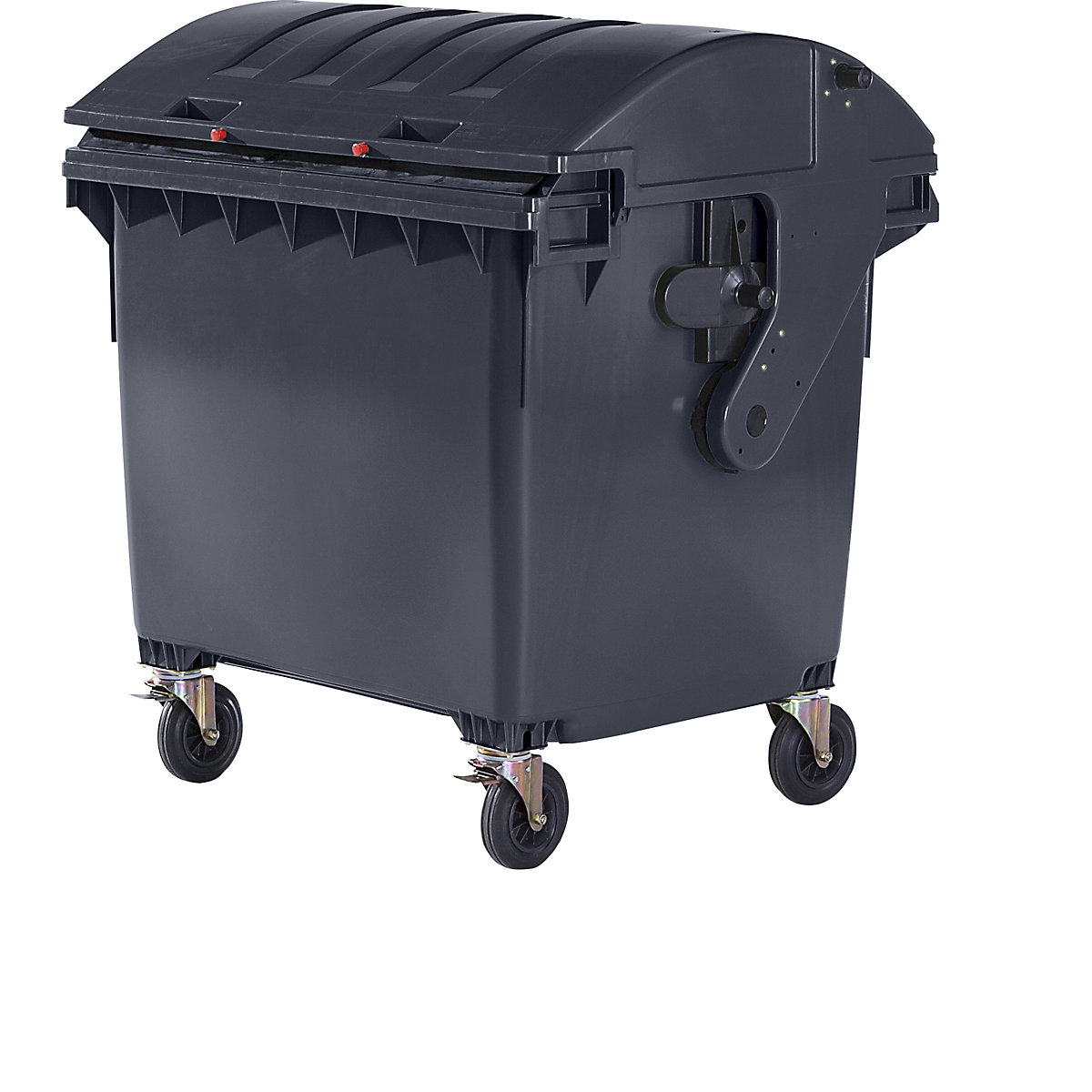 Plastic waste container, DIN EN 840, capacity 1100 l, WxHxD 1360 x 1465 x 1100 mm, sliding lid, child lock, anthracite-3