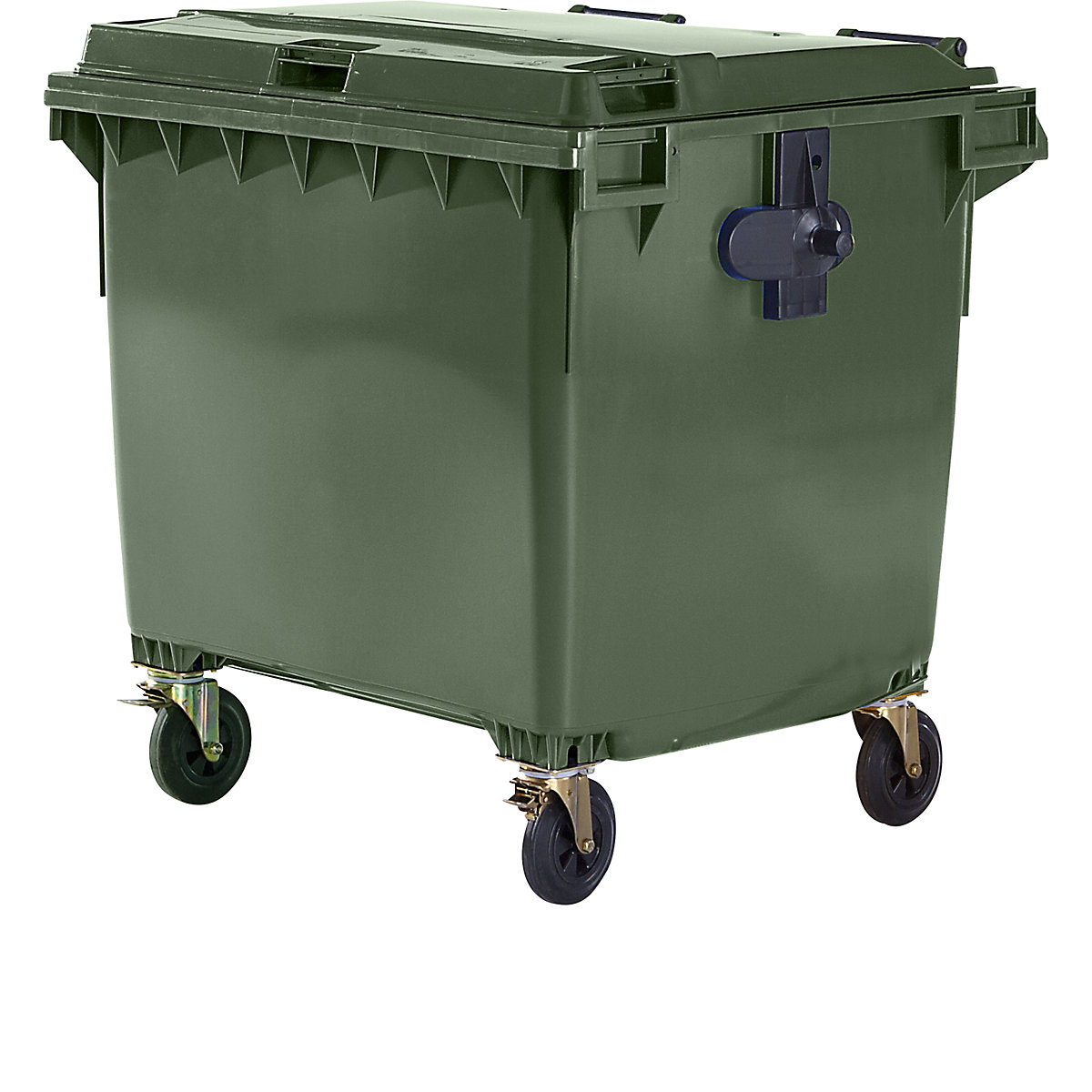 Plastic waste container, DIN EN 840, capacity 1100 l, WxHxD 1370 x 1470 x 1115 mm, green, from 5+ items-6