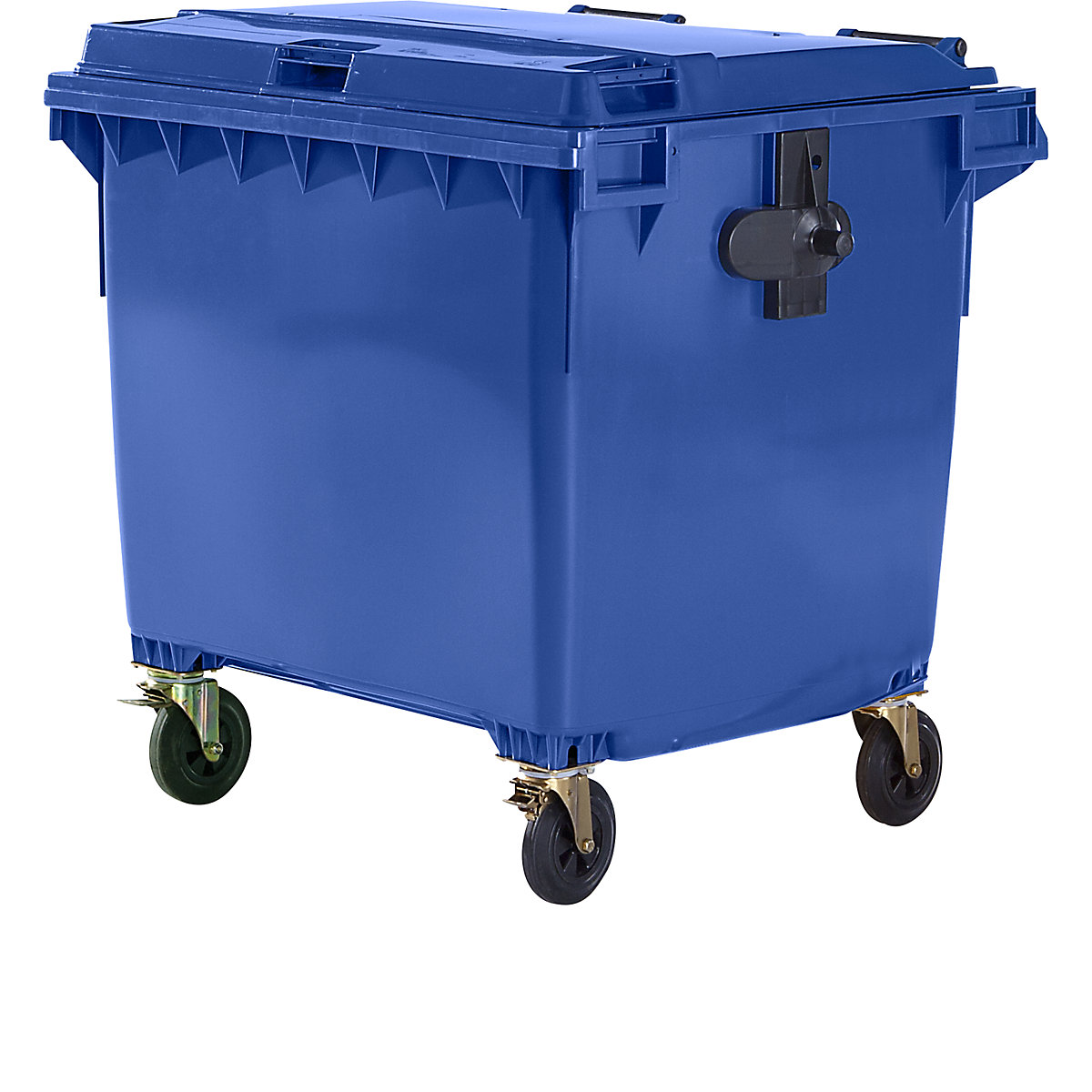Plastic waste container, DIN EN 840, capacity 1100 l, WxHxD 1370 x 1470 x 1115 mm, blue-2
