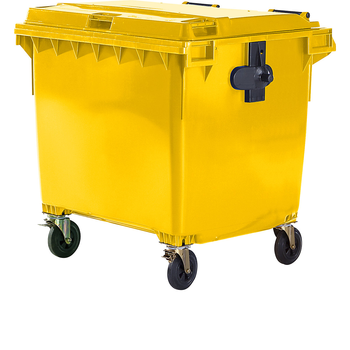 Plastic waste container, DIN EN 840, capacity 1100 l, WxHxD 1370 x 1470 x 1115 mm, yellow-5