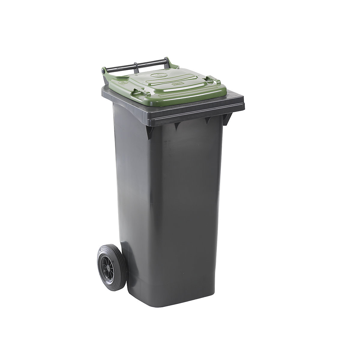 Waste bin to DIN EN 840, capacity 80 l, WxHxD 448 x 975 x 530 mm, charcoal, green lid-6