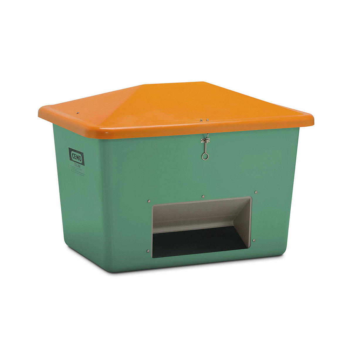 Grit container made of GRP – CEMO, capacity 700 l, with dispenser opening, green container-4