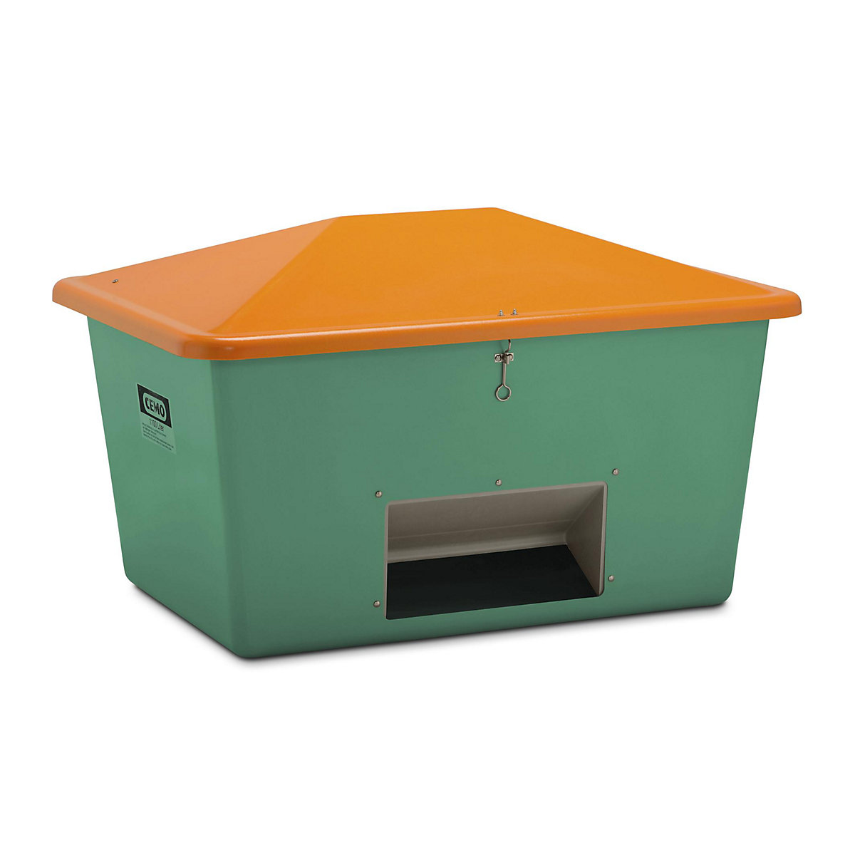 Grit container made of GRP – CEMO, capacity 1100 l, with dispenser opening, green container-4