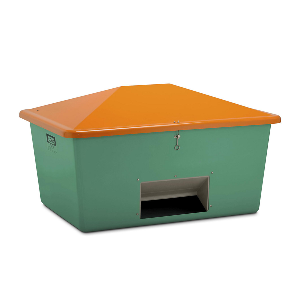 Grit container made of GRP – CEMO, capacity 1500 l, with dispenser opening, green container-4