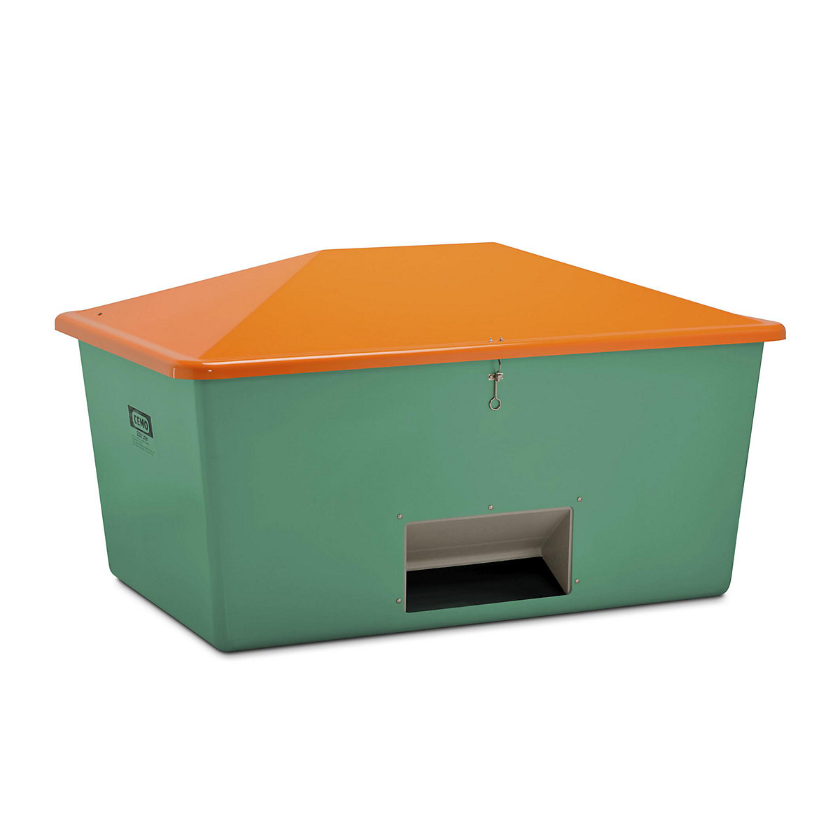 Grit container made of GRP – CEMO, capacity 2200 l, with dispenser opening, green container-4